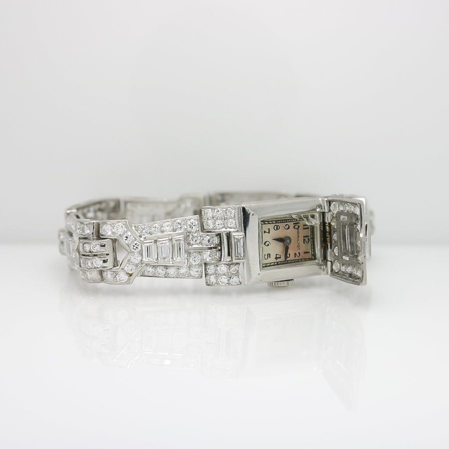 ART DECO PLATINUM LADY'S HAMILTON WRISTWATCH WITH DIAMONDS