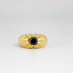 GLAMIRA YELLOW GOLD MEN'S RING WITH ROUND BLACK DIAMOND