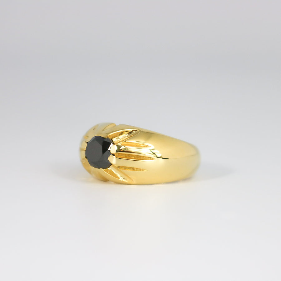 GLAMIRA YELLOW GOLD MEN'S RING WITH ROUND BLACK DIAMOND