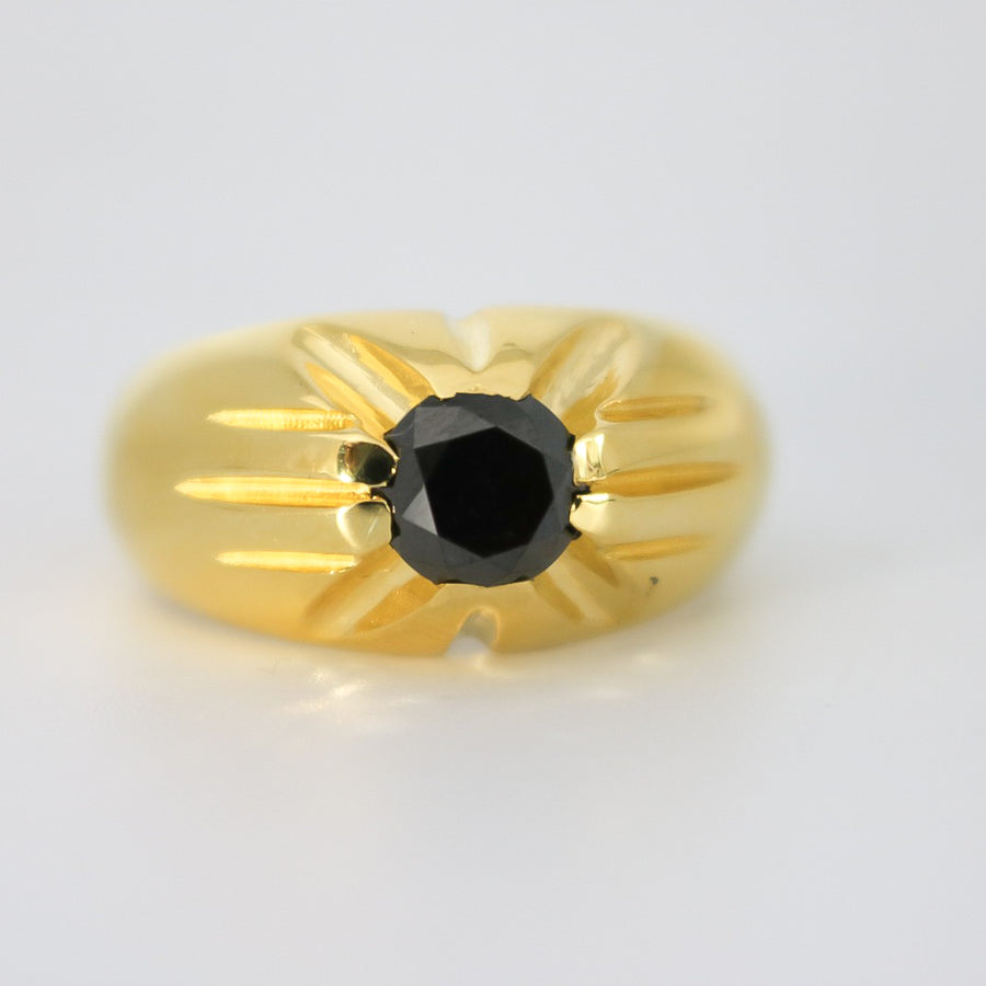 GLAMIRA YELLOW GOLD MEN'S RING WITH ROUND BLACK DIAMOND