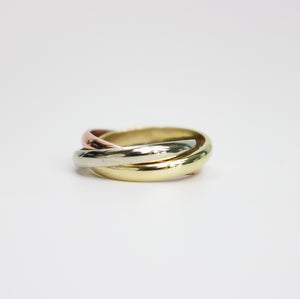 YELLOW WHITE AND ROSE GOLD THREE BAND RING