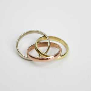 YELLOW WHITE AND ROSE GOLD THREE BAND RING