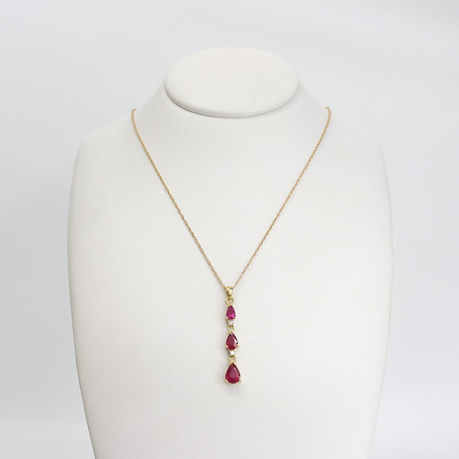 YELLOW GOLD RUBY PENDANT WITH GOLD NECKLACE