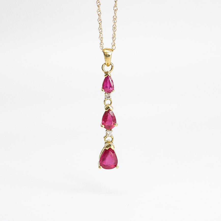 YELLOW GOLD RUBY PENDANT WITH GOLD NECKLACE