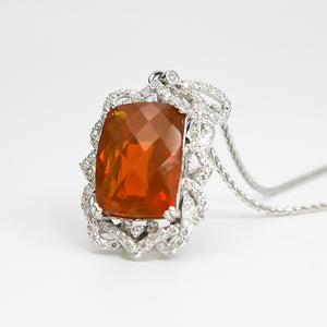 NATURAL FIRE OPAL & DIAMOND PENDANT NECKLACE