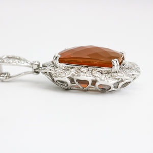 NATURAL FIRE OPAL & DIAMOND PENDANT NECKLACE