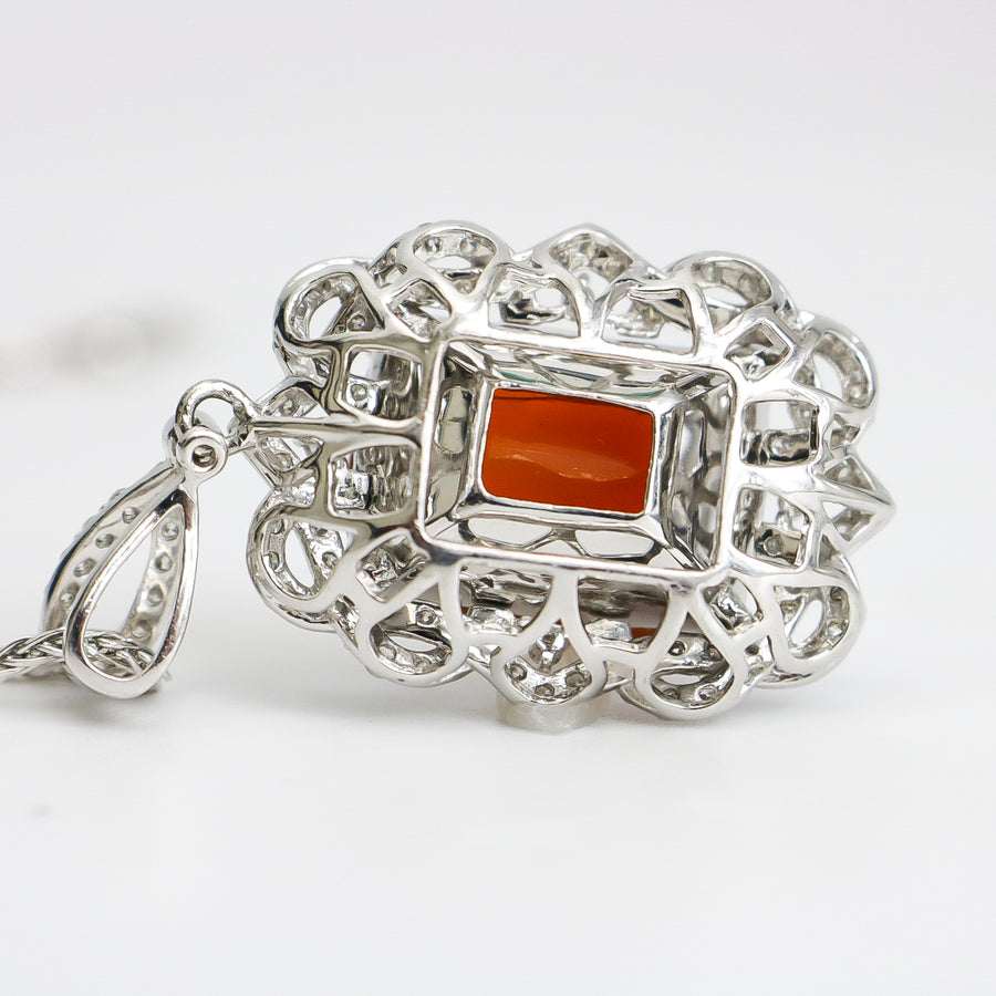 NATURAL FIRE OPAL & DIAMOND PENDANT NECKLACE