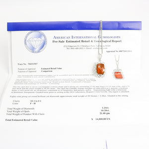 NATURAL FIRE OPAL & DIAMOND PENDANT NECKLACE