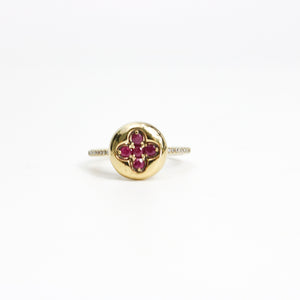 YELLOW GOLD LADY'S NATURAL RUBY RING WITH DIAMONDS