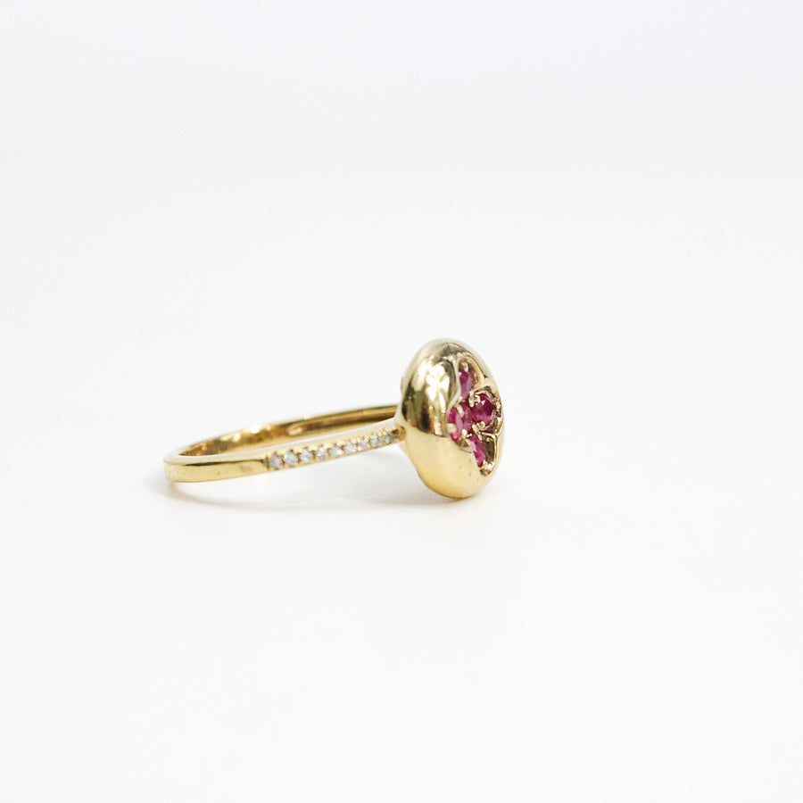 YELLOW GOLD LADY'S NATURAL RUBY RING WITH DIAMONDS