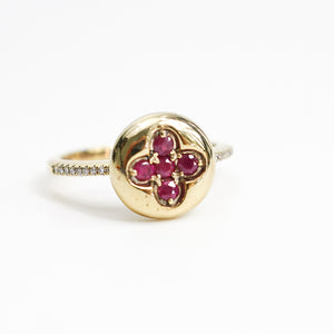 YELLOW GOLD LADY'S NATURAL RUBY RING WITH DIAMONDS