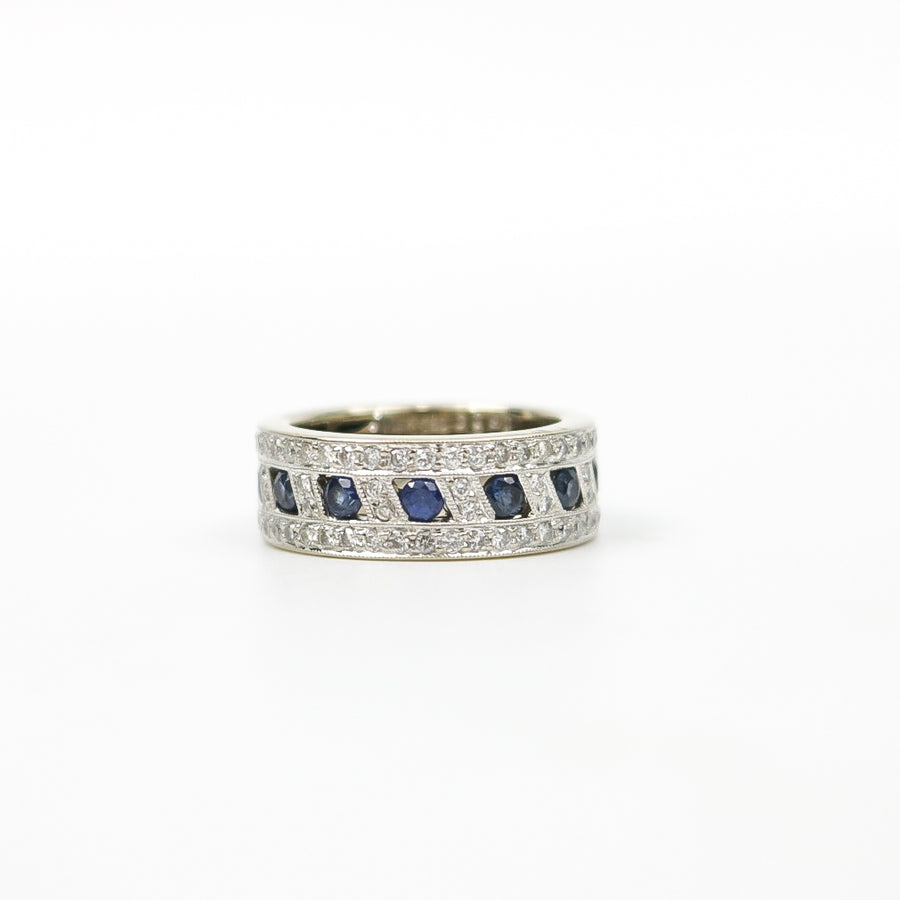 WHITE GOLD LADY'S RING BAND WITH NATURAL SAPPHIRES AND DIAMONDS