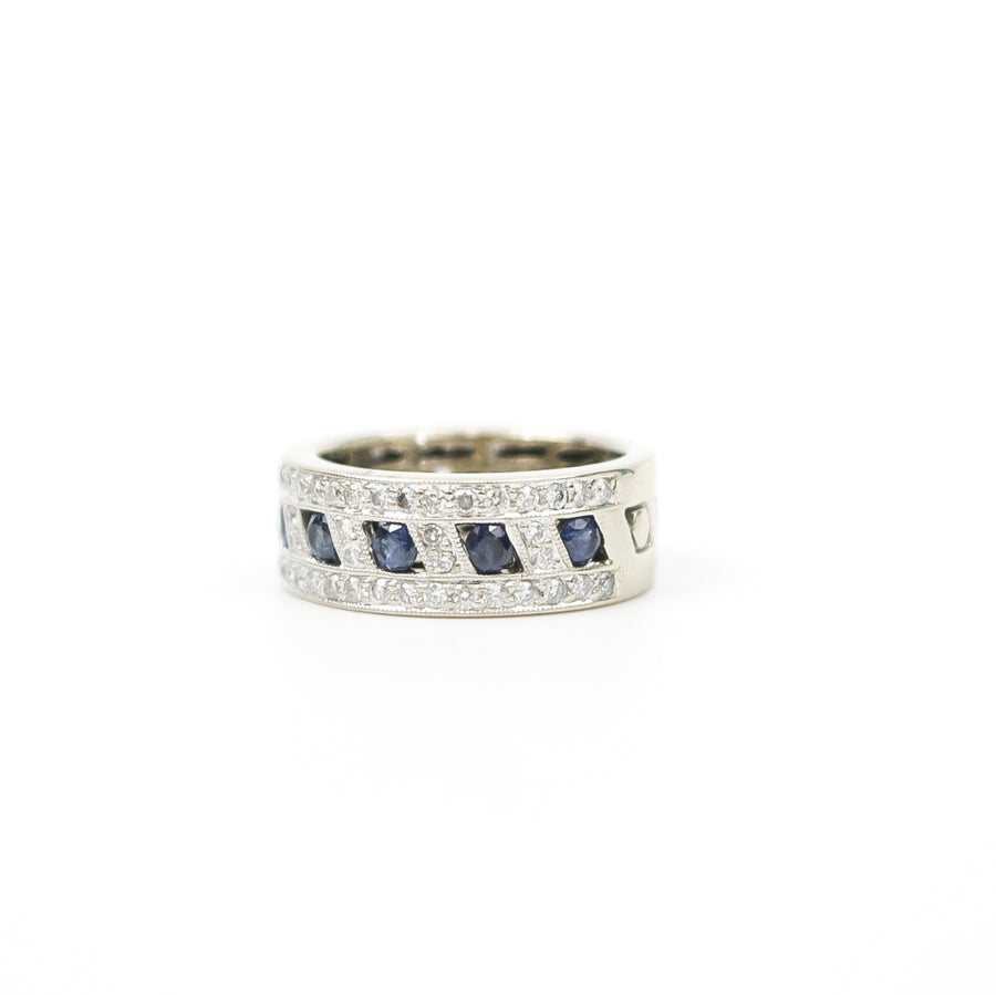 WHITE GOLD LADY'S RING BAND WITH NATURAL SAPPHIRES AND DIAMONDS