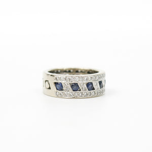 WHITE GOLD LADY'S RING BAND WITH NATURAL SAPPHIRES AND DIAMONDS