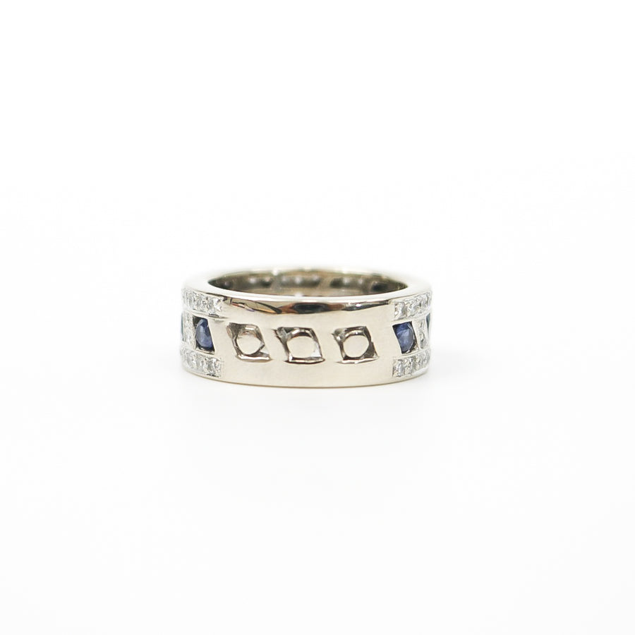 WHITE GOLD LADY'S RING BAND WITH NATURAL SAPPHIRES AND DIAMONDS