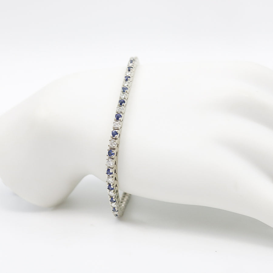 WHITE GOLD NATURAL DIAMOND AND SAPPHIRE TENNIS BRACELET