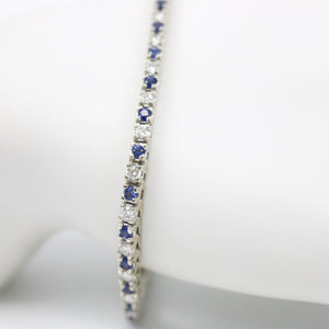 WHITE GOLD NATURAL DIAMOND AND SAPPHIRE TENNIS BRACELET