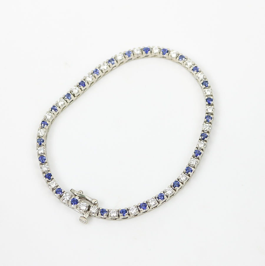 WHITE GOLD NATURAL DIAMOND AND SAPPHIRE TENNIS BRACELET