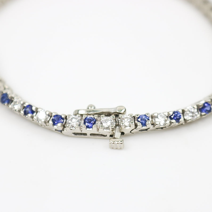 WHITE GOLD NATURAL DIAMOND AND SAPPHIRE TENNIS BRACELET