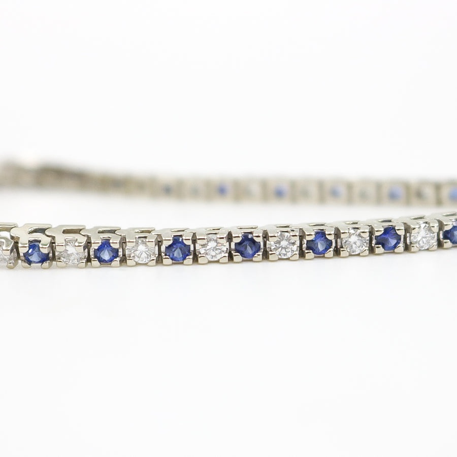 WHITE GOLD NATURAL DIAMOND AND SAPPHIRE TENNIS BRACELET