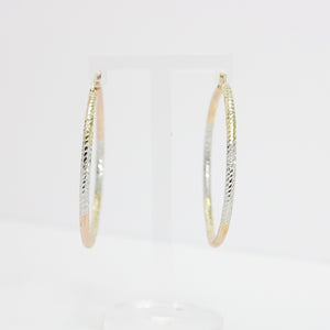 TRI-COLOR GOLD HOOP EARRINGS DIAMOND CUT