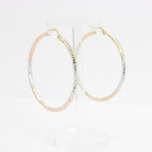 TRI-COLOR GOLD HOOP EARRINGS DIAMOND CUT