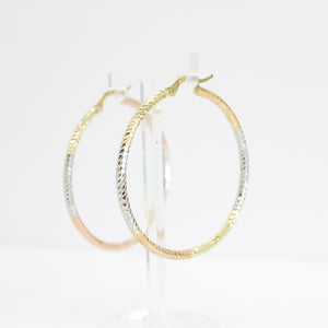 TRI-COLOR GOLD HOOP EARRINGS DIAMOND CUT