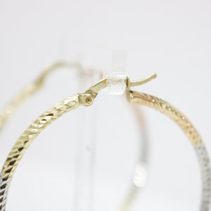 TRI-COLOR GOLD HOOP EARRINGS DIAMOND CUT