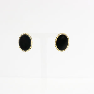 YELLOW GOLD EARRINGS WITH OVAL BLACK ONYX STONE