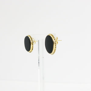 YELLOW GOLD EARRINGS WITH OVAL BLACK ONYX STONE