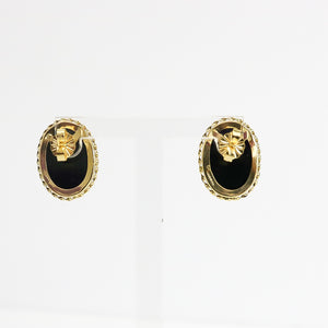 YELLOW GOLD EARRINGS WITH OVAL BLACK ONYX STONE