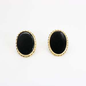 YELLOW GOLD EARRINGS WITH OVAL BLACK ONYX STONE