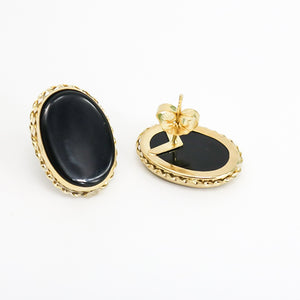 YELLOW GOLD EARRINGS WITH OVAL BLACK ONYX STONE