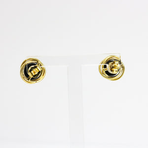 YELLOW GOLD ROUND BLACK ONYX EARRINGS