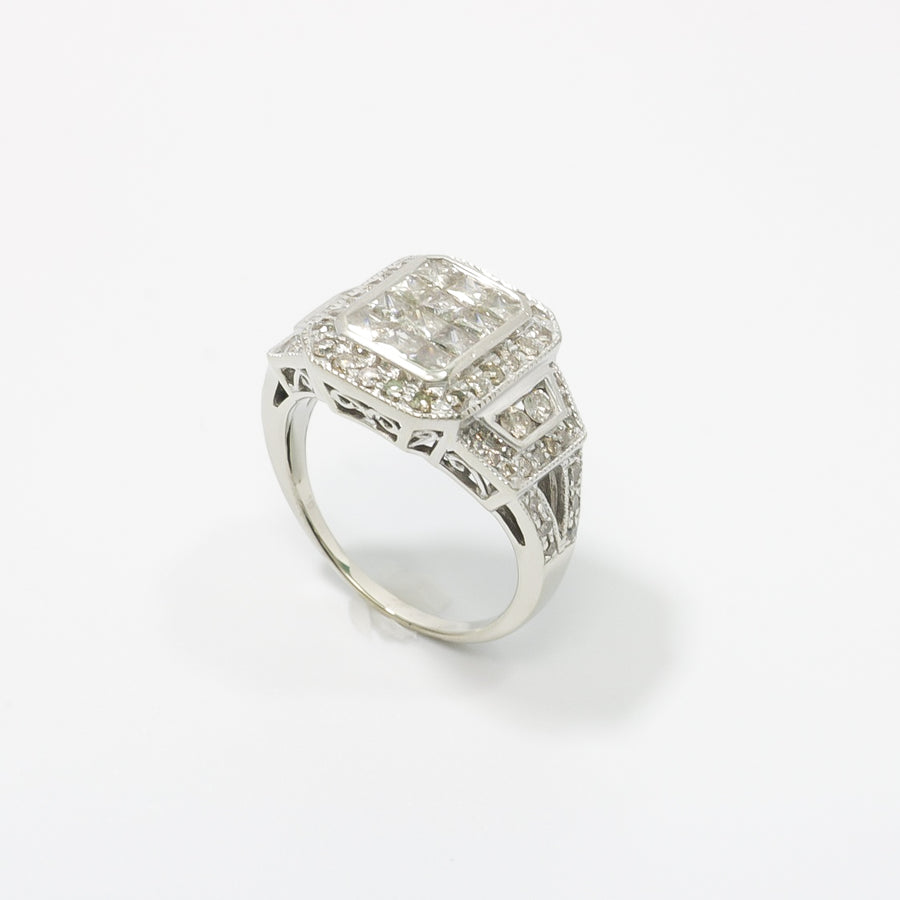 WHITE GOLD LADY'S NATURAL DIAMOND RING VINTAGE STYLE