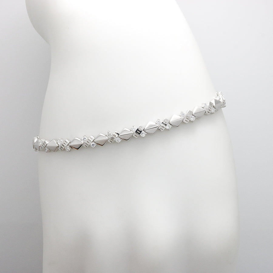 WHITE GOLD STATION LINK BRACELET WITH CZ STONES