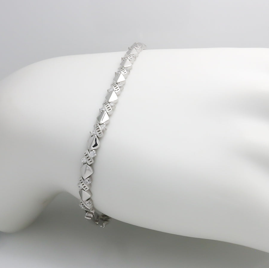 WHITE GOLD STATION LINK BRACELET WITH CZ STONES