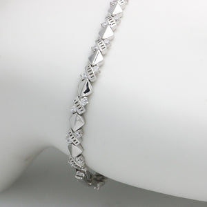 WHITE GOLD STATION LINK BRACELET WITH CZ STONES