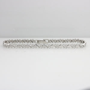 WHITE GOLD STATION LINK BRACELET WITH CZ STONES