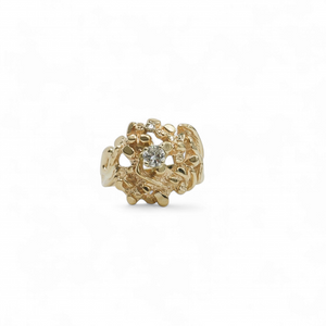 YELLOW GOLD NUGGET LADY'S RING WITH NATURAL DIAMOND