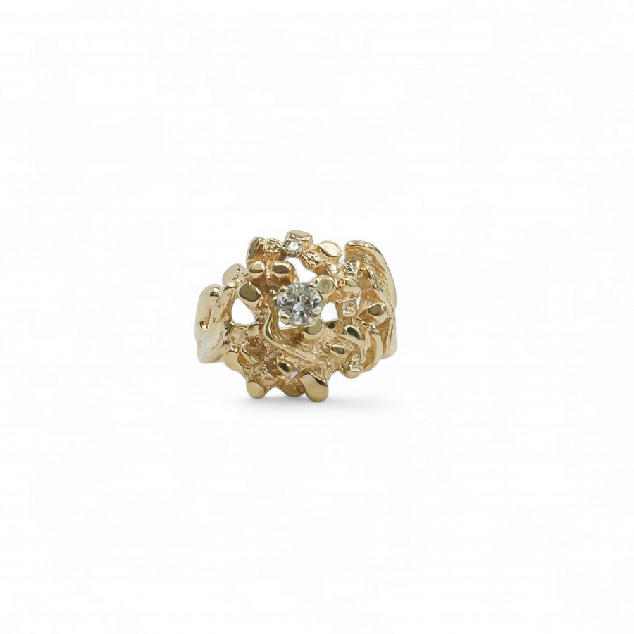 YELLOW GOLD NUGGET LADY'S RING WITH NATURAL DIAMOND