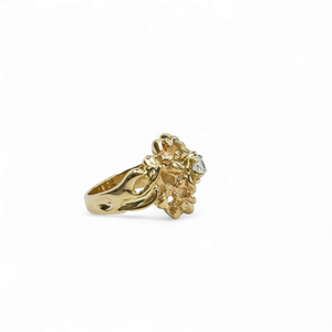 YELLOW GOLD NUGGET LADY'S RING WITH NATURAL DIAMOND