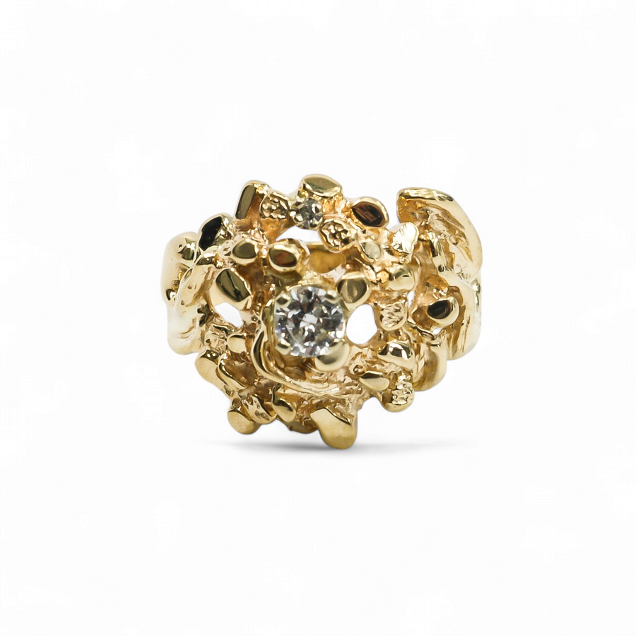 YELLOW GOLD NUGGET LADY'S RING WITH NATURAL DIAMOND