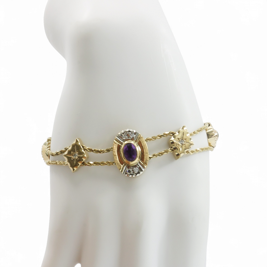 YELLOW GOLD LADY'S BRACELET WITH NATURAL DIAMONDS AND GEMSTONES