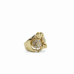 YELLOW GOLD NATURAL DIAMOND FLOWER RING