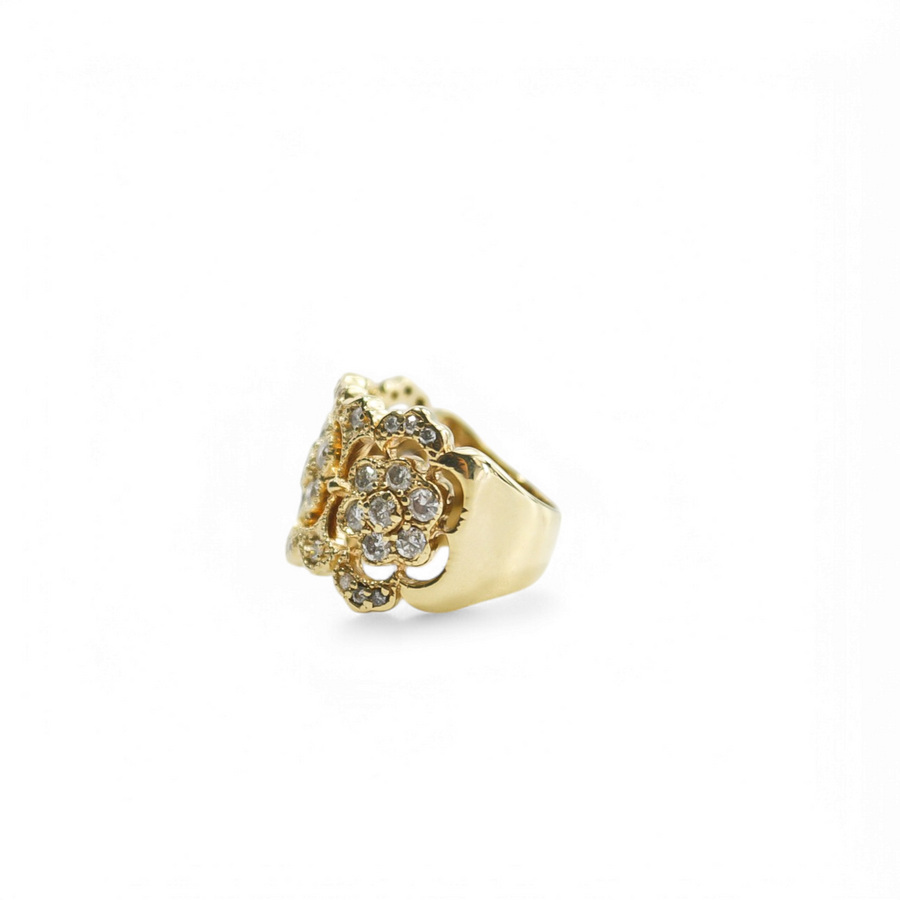 YELLOW GOLD NATURAL DIAMOND FLOWER RING