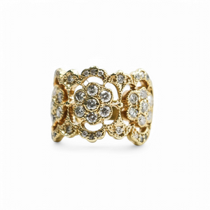 YELLOW GOLD NATURAL DIAMOND FLOWER RING