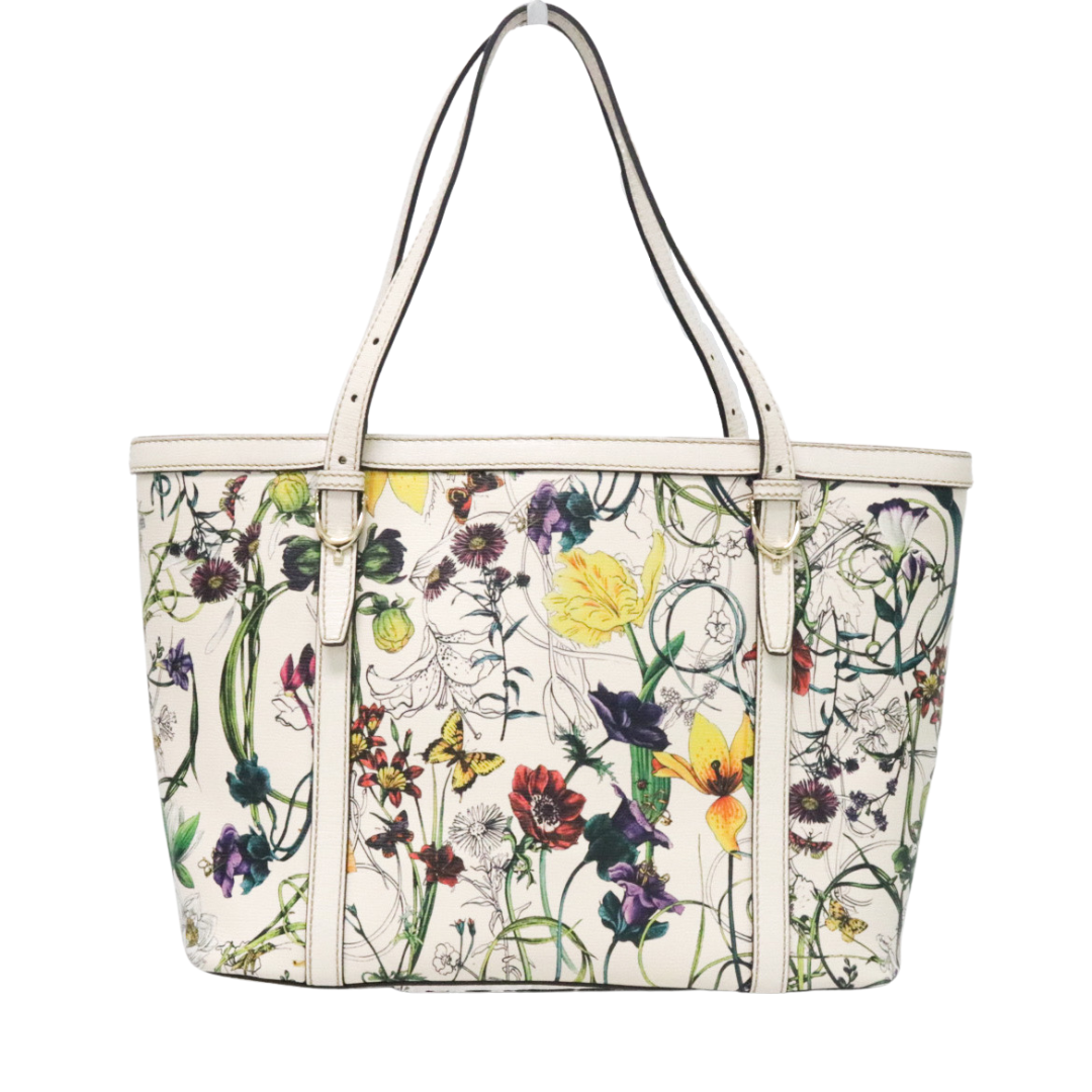 Gucci Floral Tote Shopping Bag in White Canvas