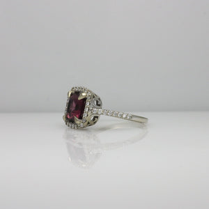 WHITE GOLD PINK GARNET & DIAMOND RING